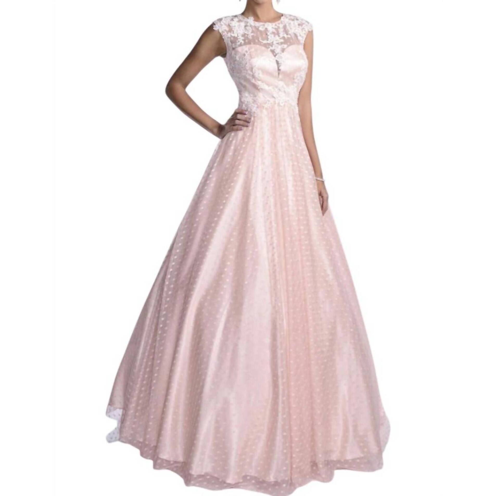 New Karishma Creations Fit And Flare Sleeveless Prom Dress In Blush/White